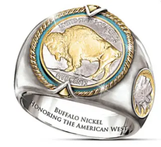 Buffalo Nickel With Turquoise Honoring Native Metal Ring (Sold By The Piece) 1