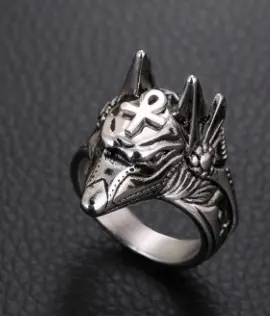 Silver Anubis Egyptian God With Anhk Metal Ring (Sold By The Piece) 1