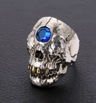 Third Eye Blue  Crystal Mummy Skull  Metal Biker Ring (Sold By The Piece) 1