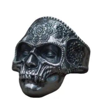 Sugar Skull Mummy Decorated Skull Metal Biker Ring (Sold By The Piece) 1