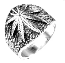 Silver Pot Leaf Stainless Steel Biker Ring (Sold By The Piece) 1