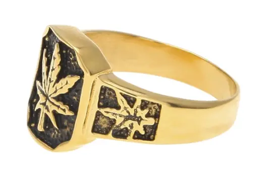 Square Gold Pot Leaf Metal Biker Ring (Sold By The Piece) 1