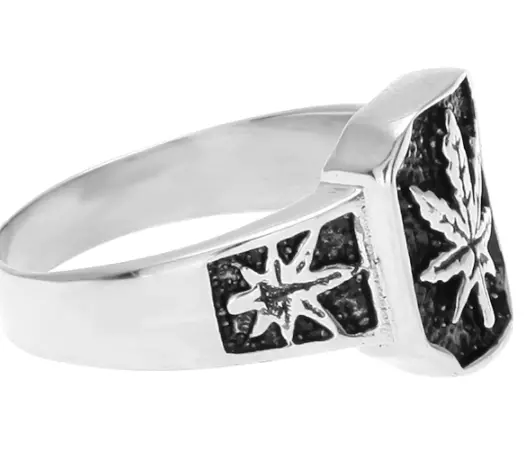 Square Silver Pot Leaf Metal Biker Ring (Sold By The Piece) 1