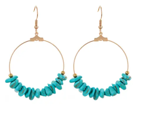 Turquoise Stone Round Dangle Earrings (Sold By The Pair) 1