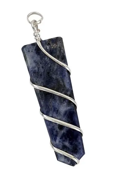 Large Flat Sodalite Coil Wrapped  Stone Pendant (Sold By The Piece Or Bag Of 10 ) 1