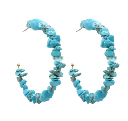 U Shaped Hoop Turquoise Stone Earrings (Sold By The Pair) 1