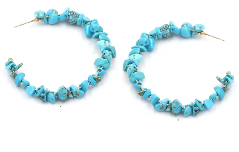 U Shaped Hoop Turquoise Stone Earrings (Sold By The Pair) 2