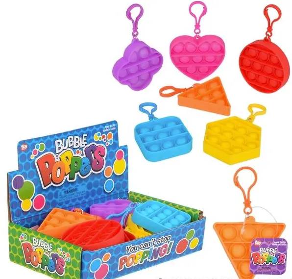 2.5" Assorted Shape Clip On Bubble Pop It Silicone Stress Reliever Toy Keychains (Sold By The Piece Or Dozen) 1