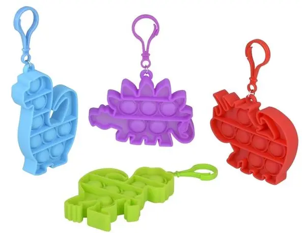 Dinosaur Bubble Poppers Clip On 3.5"-3.75 Silicone Stress Reliever Toy Keychains (Sold By The Piece Or Dozen) 1