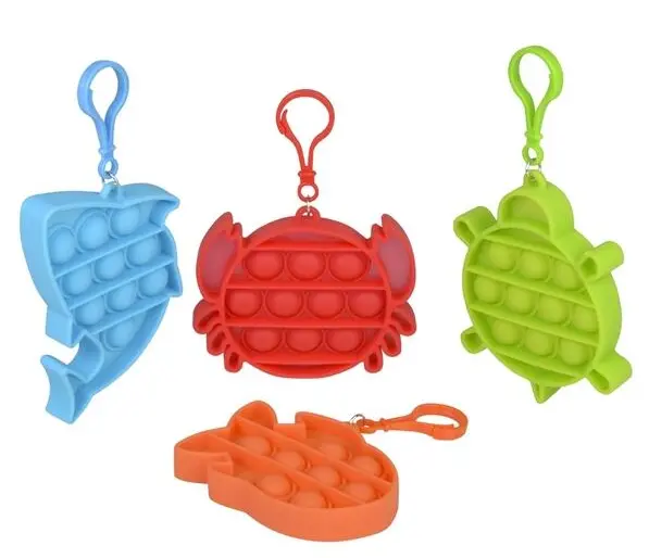 Ocean Life Bubble Poppers Clip On 3.5"-4.25" Silicone Stress Reliever Toy Keychains (Sold By The Piece Or Dozen) 1