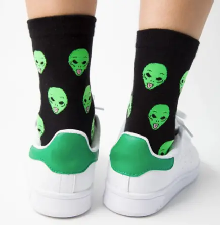 Tongue Out Alien Head Unisex Crew Socks (Sold By The Pair) 1