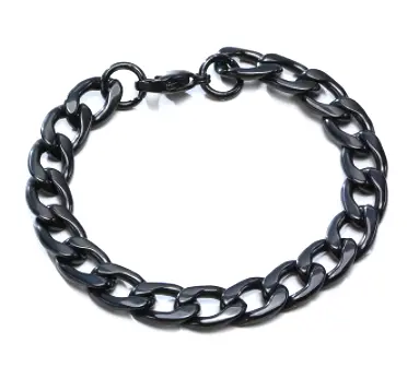 7Mm Black Cuban Chain Adjustable Bracelet ( Sold By The Piece) 1