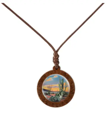 Desert Cactus Necklace On Adjustable Wax Rope Necklace (Sold By The Piece) 1