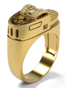 Gold Lighter Shaped  Metal Biker Ring ( Sold By The Piece) 1