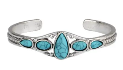 Teardrop Turquoise Color Stone Silver Cuff Bracelet (Sold By The Piece) 1