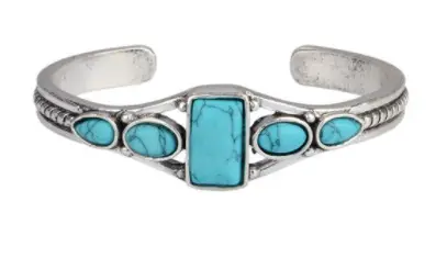 Square Turquoise Color Stone Silver Cuff Bracelet (Sold By The Piece) 1