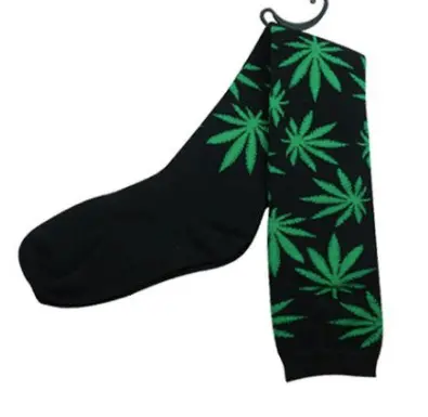 Green & Black Pot Leaf Long Unisex Socks (Sold By The Pair) 1