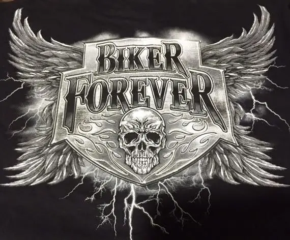 Biker Forever Skull & Lightning Black Short Sleeve Tee-Shirt 1