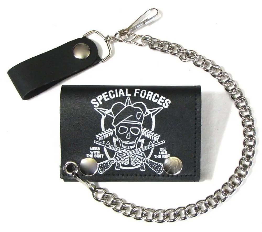 Special Forces Military Trifold Leather Wallets With Chain 1