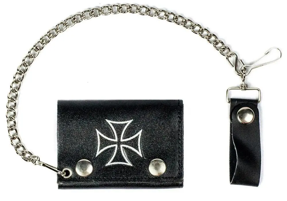 Iron Cross Trifold Leather Wallets With Chain 1