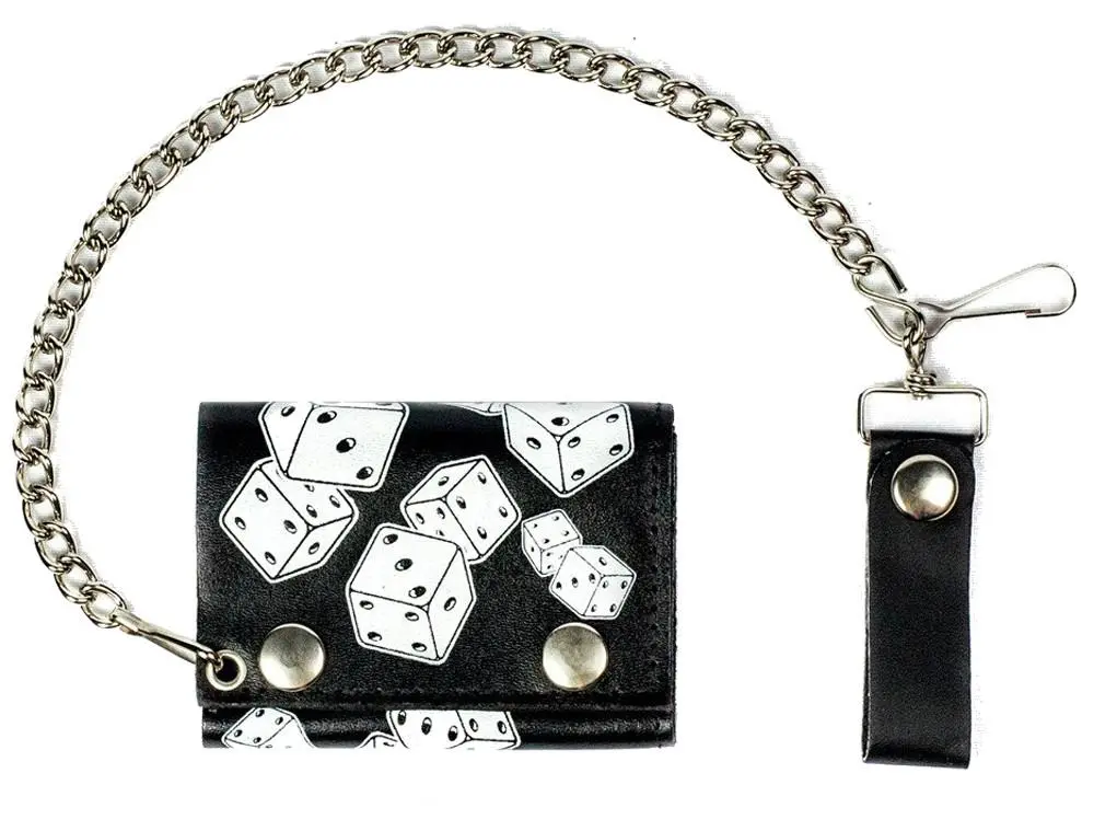 Playing Dice Trifold Leather Wallets With Chain 1