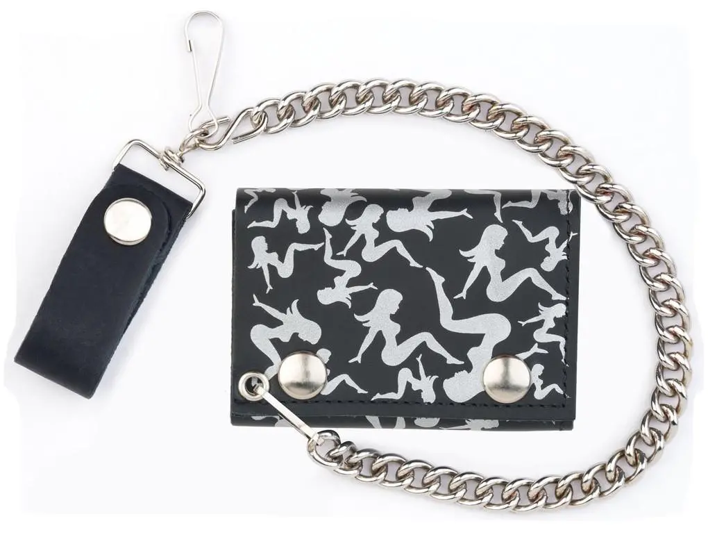 Multiple Trucker Mud Flap Girls Trifold Leather Wallets With Chain 1