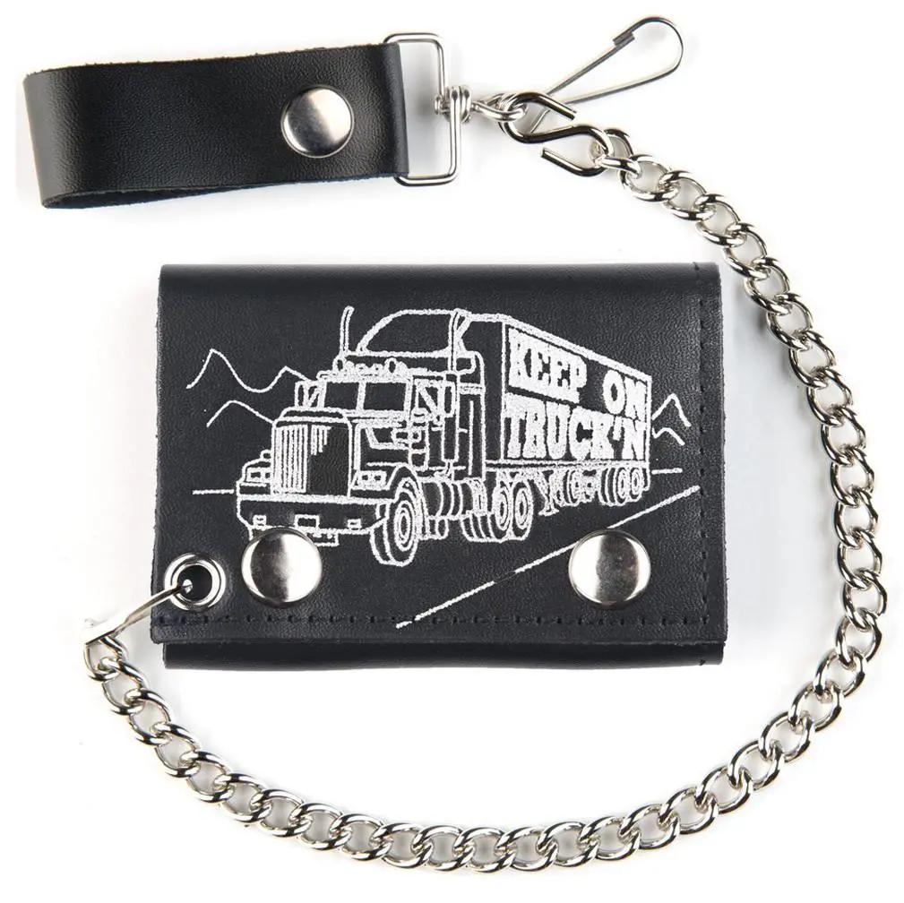 Keep On Truckin Trifold Leather Wallets With Chain 1