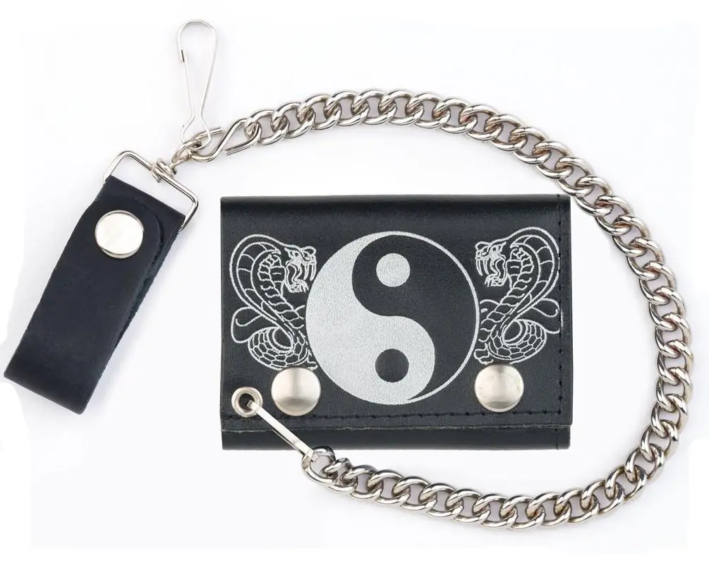 Yin Yang Cobra Snakes Trifold Leather Wallets With Chain 1