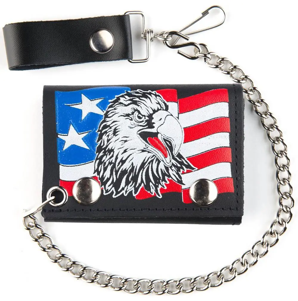 Usa Patroit Eagle Trifold Leather Wallets With Chain 1