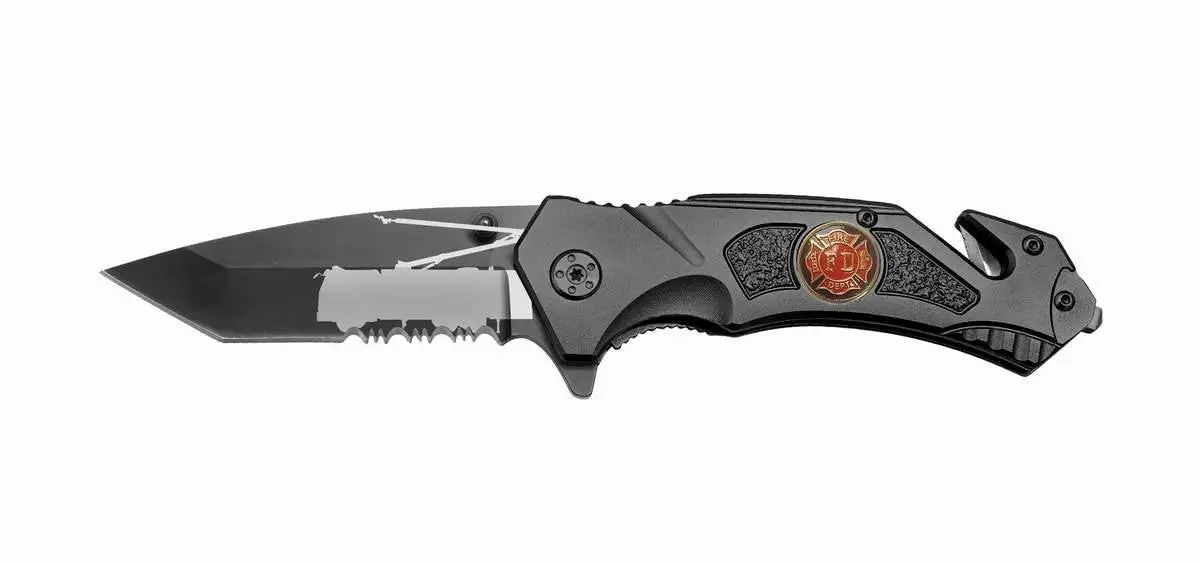 Fire Fighter Department With Truck Folding Lock Blade Knife 1