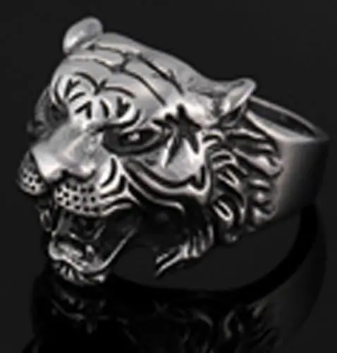 Tiger Head W Star Stainless Steel Biker Ring 1