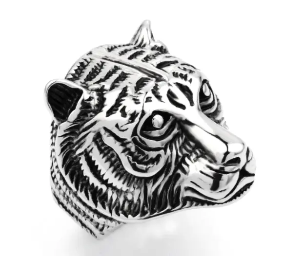 Tiger Head Metal Biker Ring (Sold By The Piece) 1