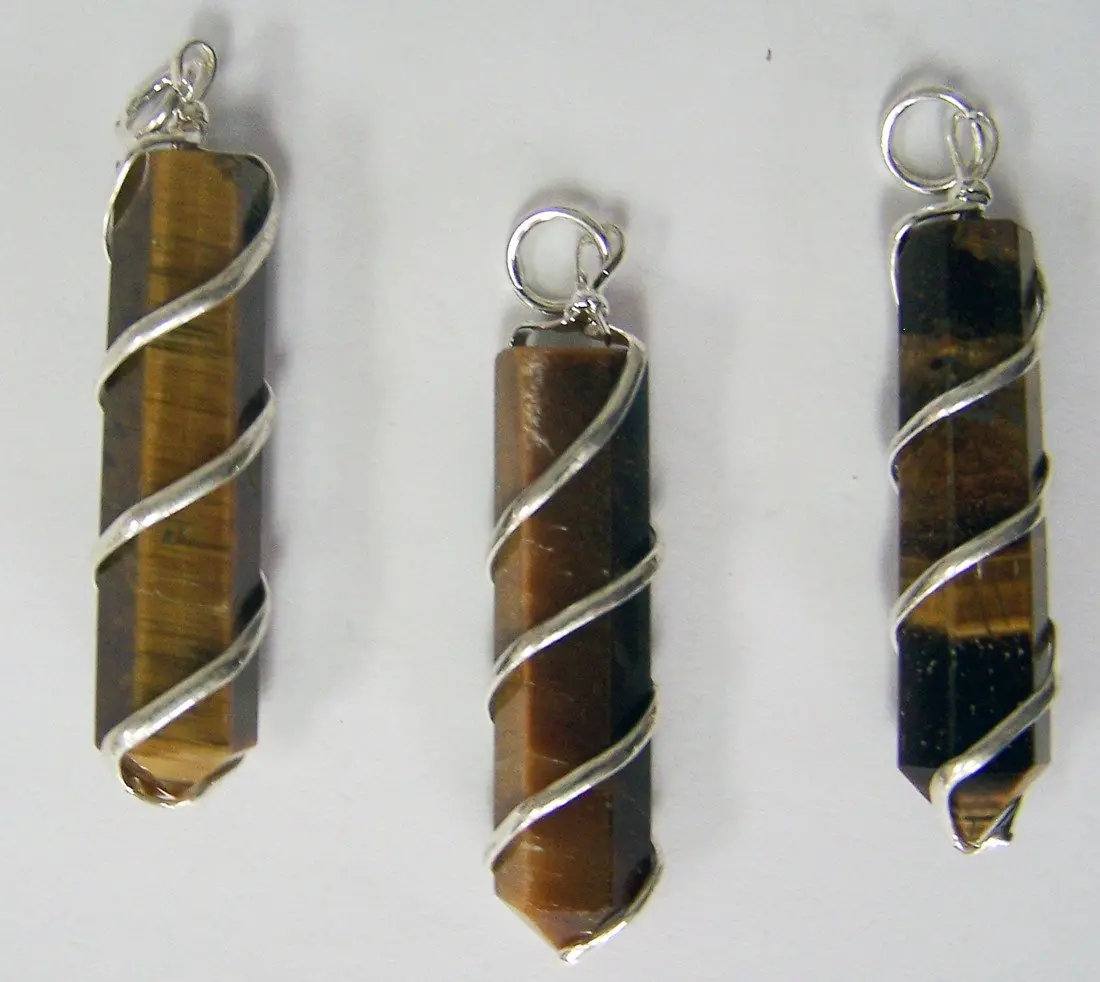 Tiger Eye Coil Wrapped Point Stone Pendant 1