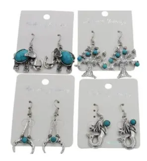 Assorted Silver & Turquoise Earrings ( Sold By The Pair) 1