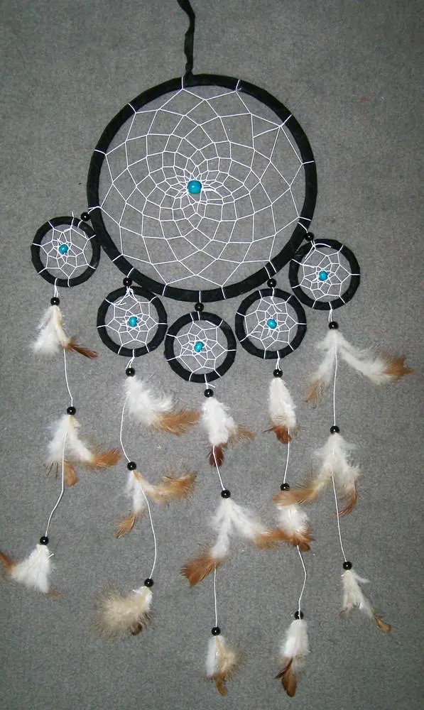 Turquoise Beads 22 Inch Black Dream Cather With Feathers 1