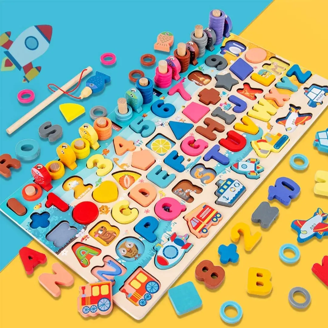 Wooden 7 In 1 Traffic Matching Board Puzzle Kids Toys, Montessori Toys With Alphabets, Numbers, Transport Matching Board Games, Children Learning Educational Toys Puzzle For Kids 3+Years Boys Girls 1