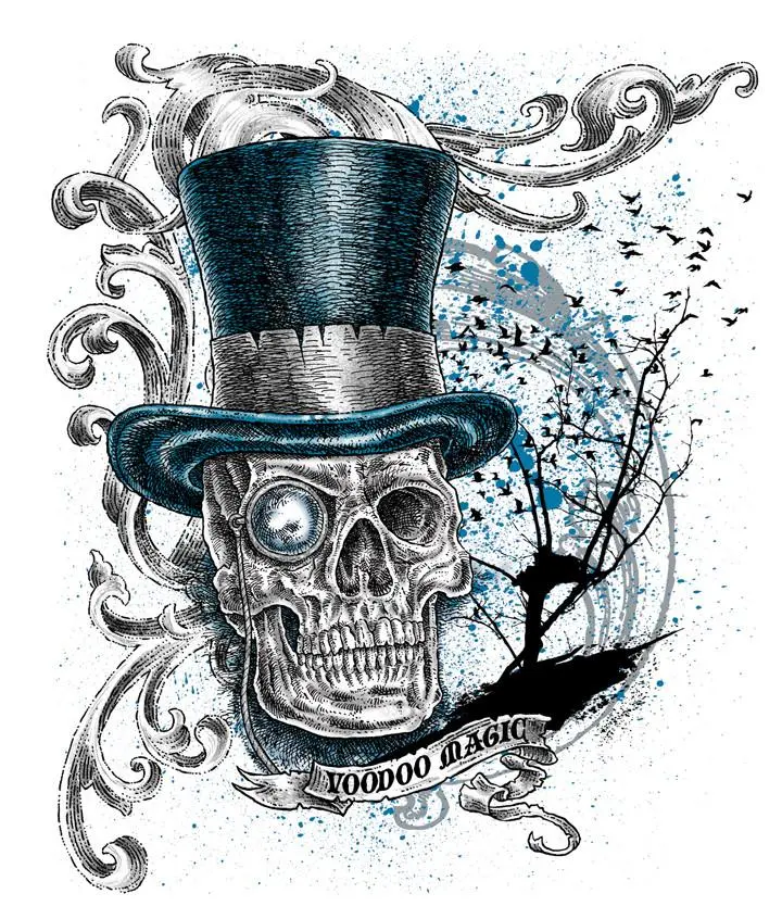 Magic Skull Top Hat White Tee Shirt 1