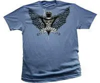 Magic Skull Hat Wing Light Blue Tee Shirt 1