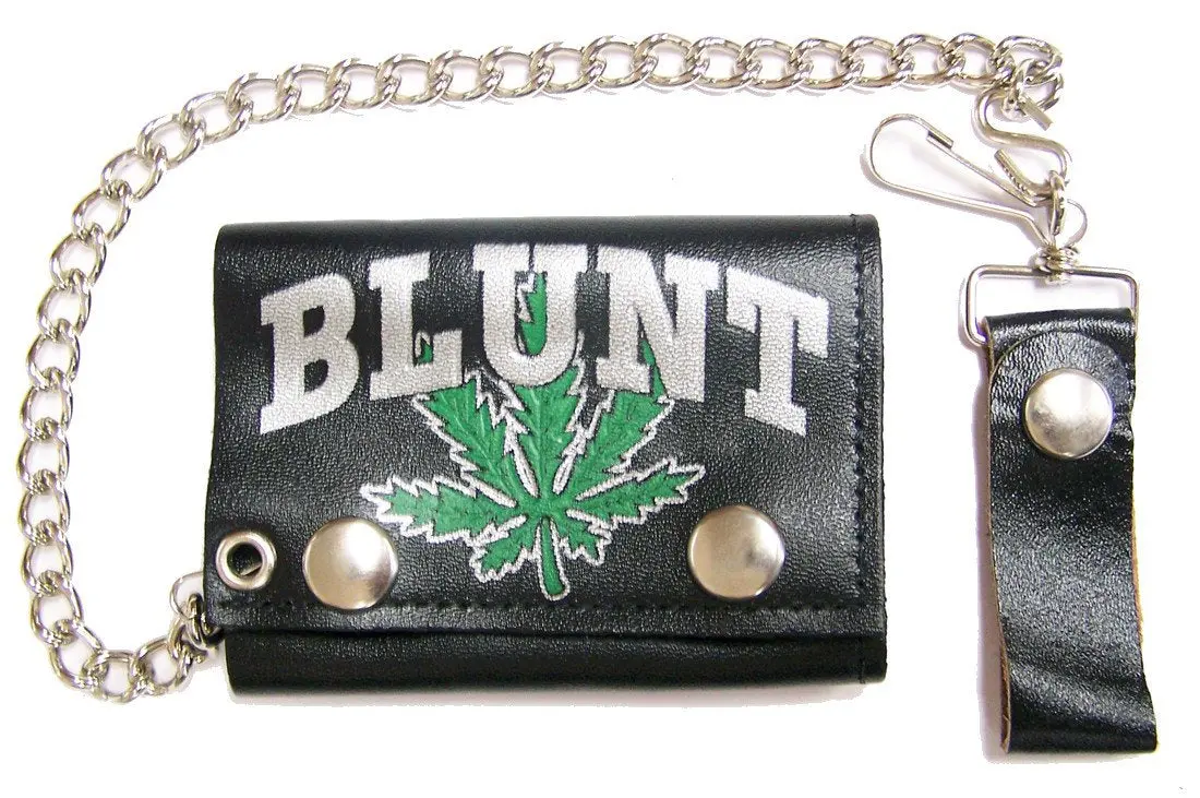 Blunt Marijuana Pot Leaf Trifold Leather Wallets With Chain 1