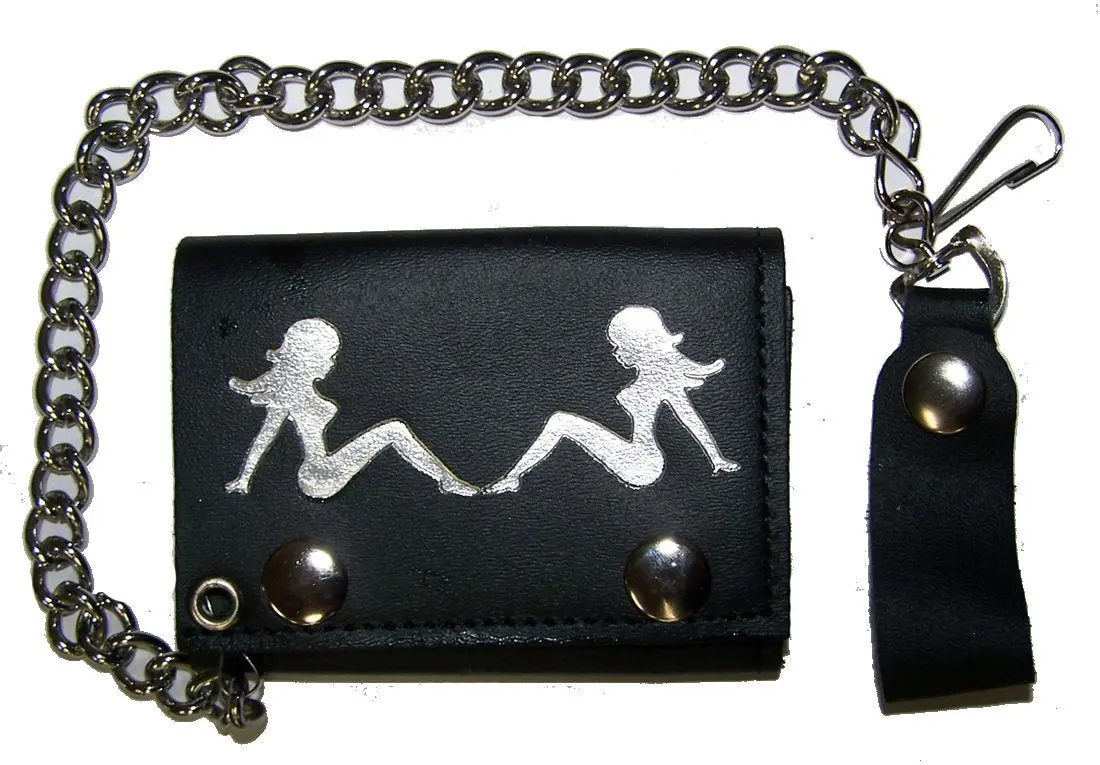 Duel Mud Flap Girls Trifold Leather Wallet With Chain 1