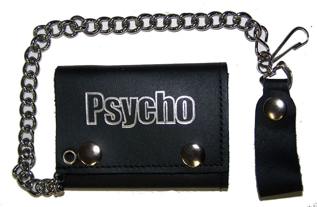 Psycho Letters Trifold Leather Wallet With Chain 1