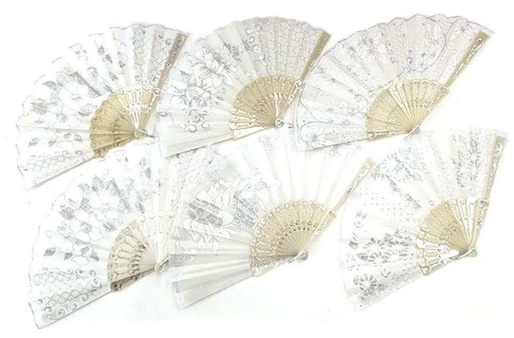 White Wedding Fabric Lace Hand Fans 1