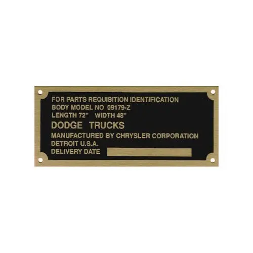 New Data Plate #10 - Wwii Wc 3/4 Ton Weapons Carrier Bed (Brass) - 1