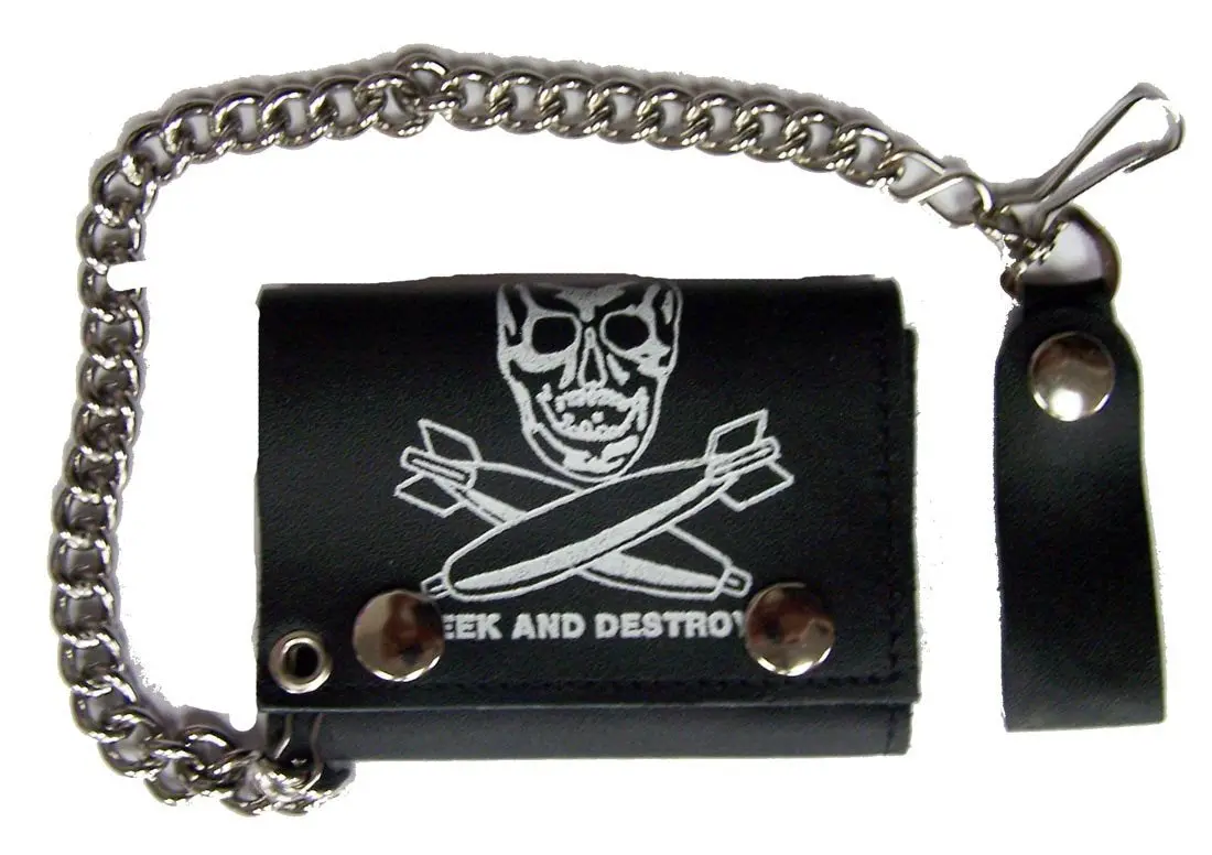 Skull Bombs Trifold Leather Wallet With Chain 1