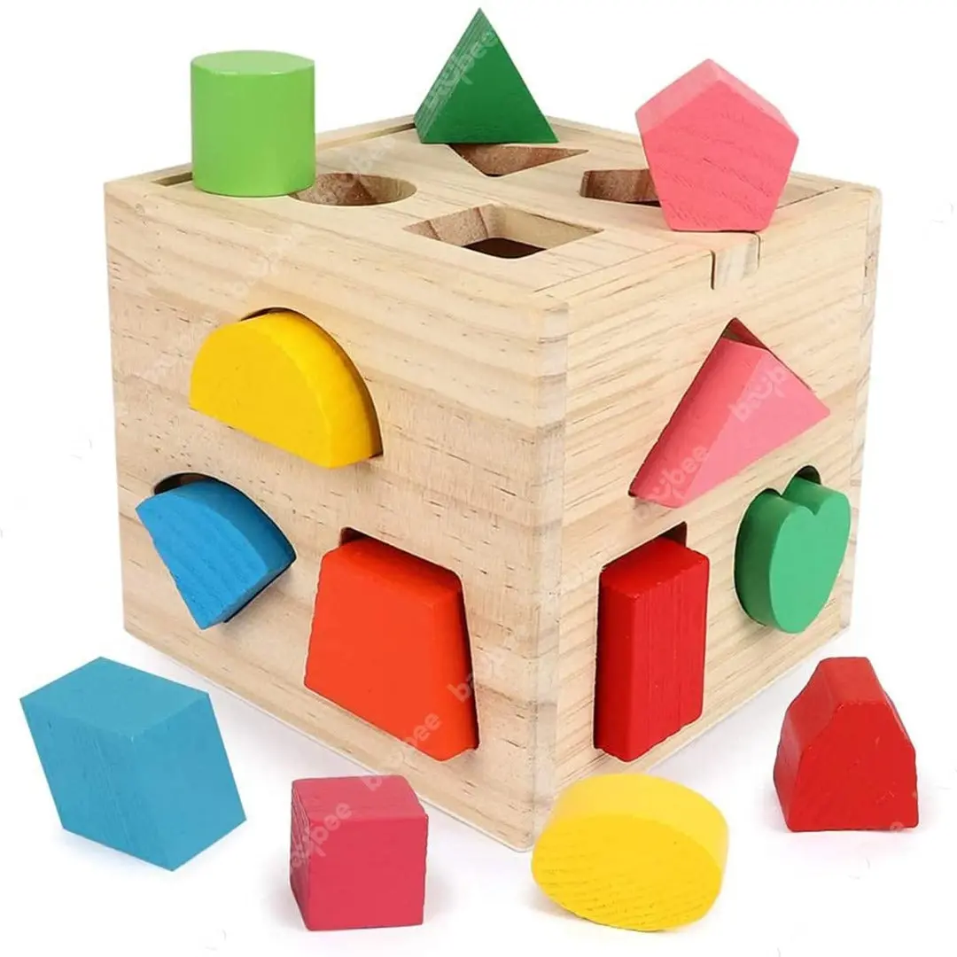 Wooden Geometric Shape Sorting Cube Toys For Kids, Wooden Box Case Color Shape Matching Sorter Blocks Games, Learning Educational Baby Toys Block For Kids 18 Months To 5 Years Boys Girls 1