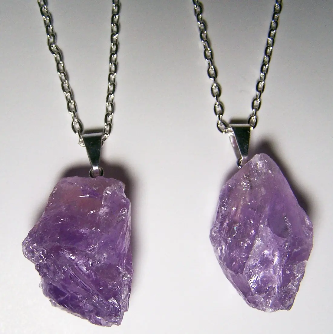 Amethyst Rough Natural Mineral Stone 18 In Silver Link Chain Necklace 1