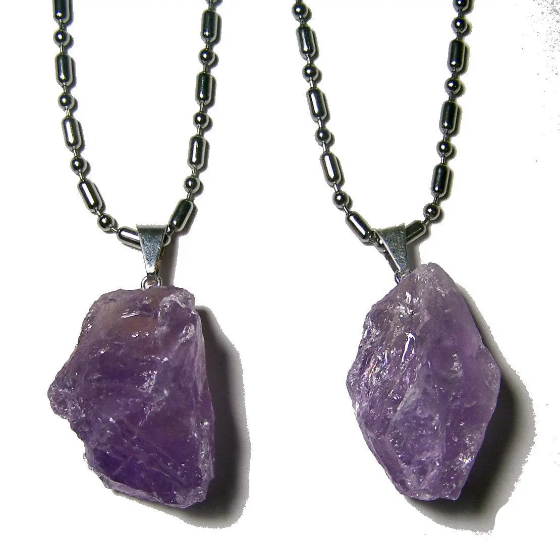 Amethyst Rough Natural Mineral Stone Stainless Steel Ball Chain Necklace 1