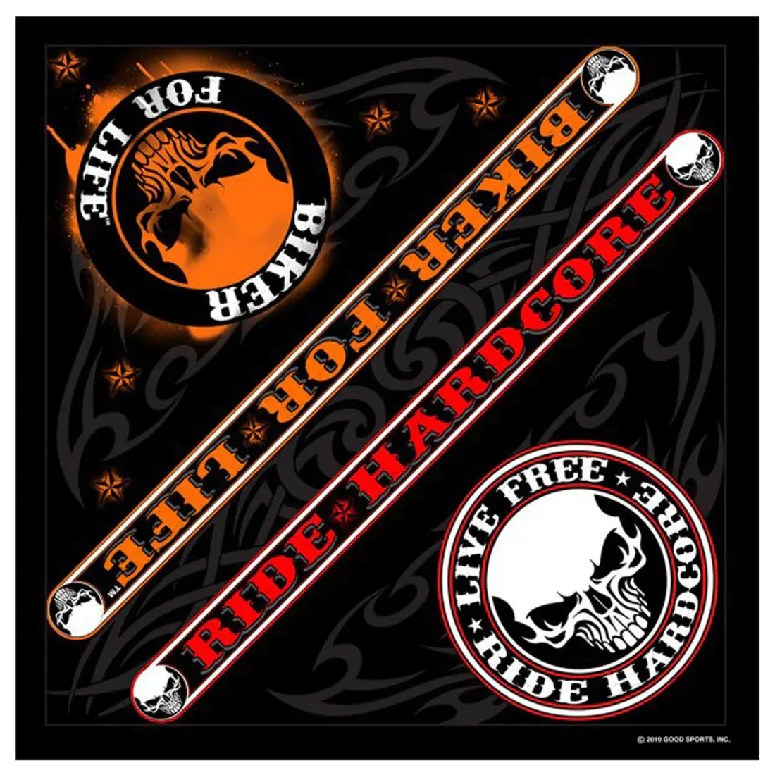 Deluxe Stencil Skull Biker For Life Bandana (Sold By The Piece Or Dozen) 1