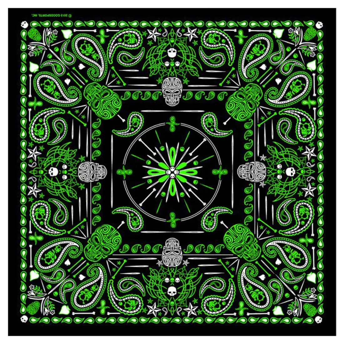 Deluxe Green Paisley Retro Skulls Bandana (Sold By The Piece Or Dozen) Bandanna 1