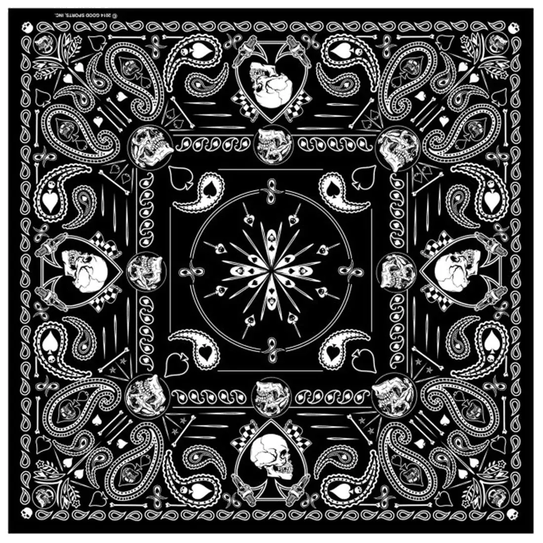 Deluxe Black White Spade Paisley Skulls Bandana (Sold By The Piece Or Dozen) Bandanna 1